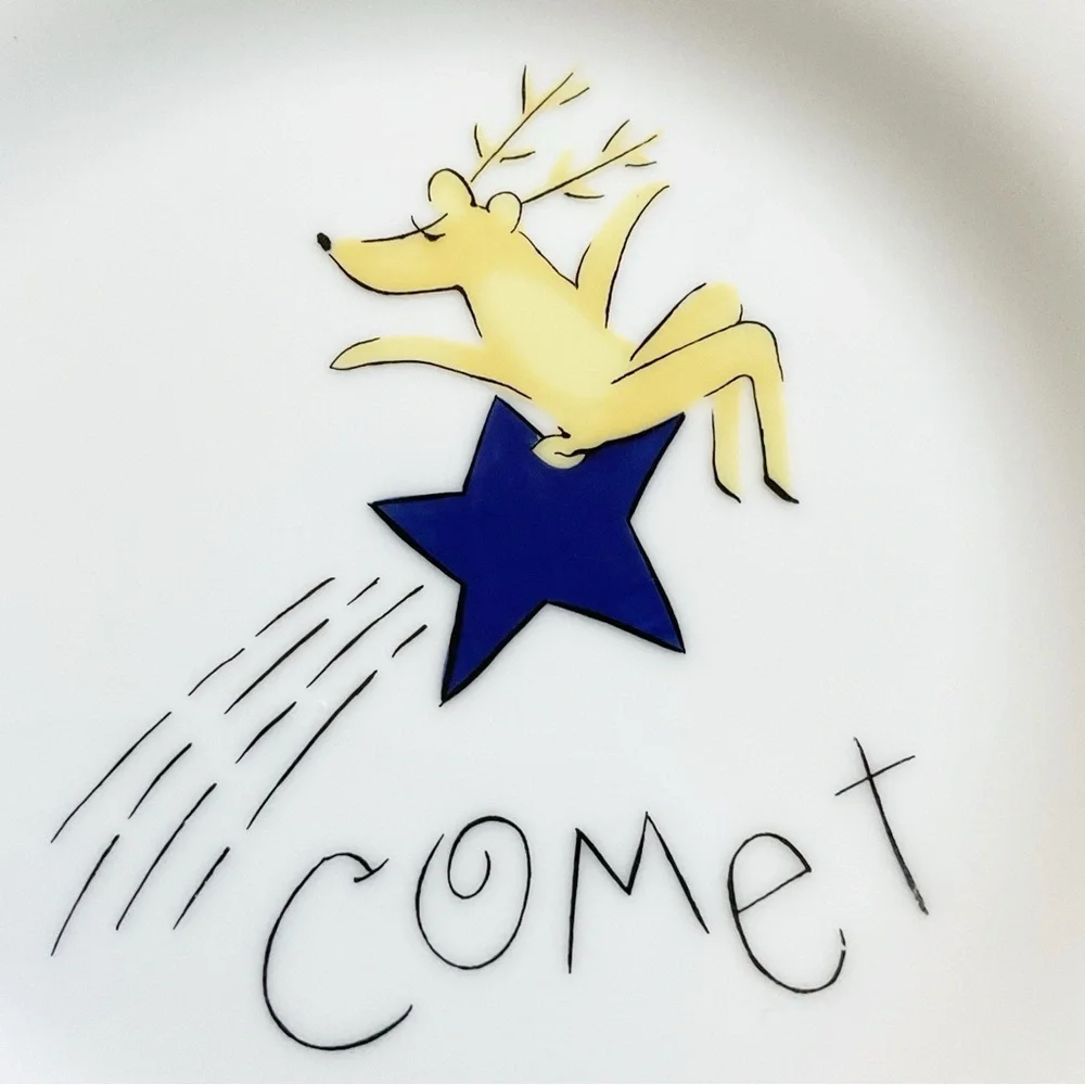 Pottery Barn Comet Reindeer Salad Plate 8.5” Japan Christmas Deer Silver Rim